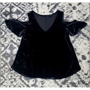 Vintage Y2K A.N.A Black Velvet Cold Shoulder Blouse Size L
